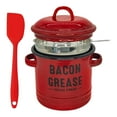 thumbnail image 2 of Hogloyecr 46 Oz Bacon Grease Container, Bacon Grease Saver with Strainer for Kitchen, Ceramic Bacon Grease Jar with Silicone Spatula & Lid, Cooking Up Fat Catcher Red, 2 of 4