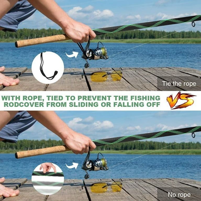 8Pcs Fishing Rod Sleeve Sock,Fishing Rod Cover Scalable Braided Mesh Rod  Sleeve