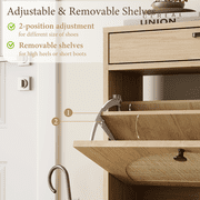 Brafabhome Narrow Shoe Storage Cabinet with 2 Flip Drawers, Rattan Floor Shoe Holder with Shelves & Sturdy Metal Legs for Entryway | 12 Pairs