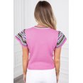 thumbnail image 3 of Women's Bright Pink Short Sleeve Colorblock Crewneck Sweater, 3 of 11