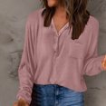 thumbnail image 2 of Yyuzo Women's Long Sleeve Shirts Button up V Neck Fall Tops Solid Color Loose Fitted Tees Tunic Top Blouses, 2 of 6