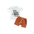 thumbnail image 1 of Faithtur Toddler Boys Summer Outfit Sets Short Sleeve Letter Print Tops + Solid Color Drawstring Shorts, 1 of 9
