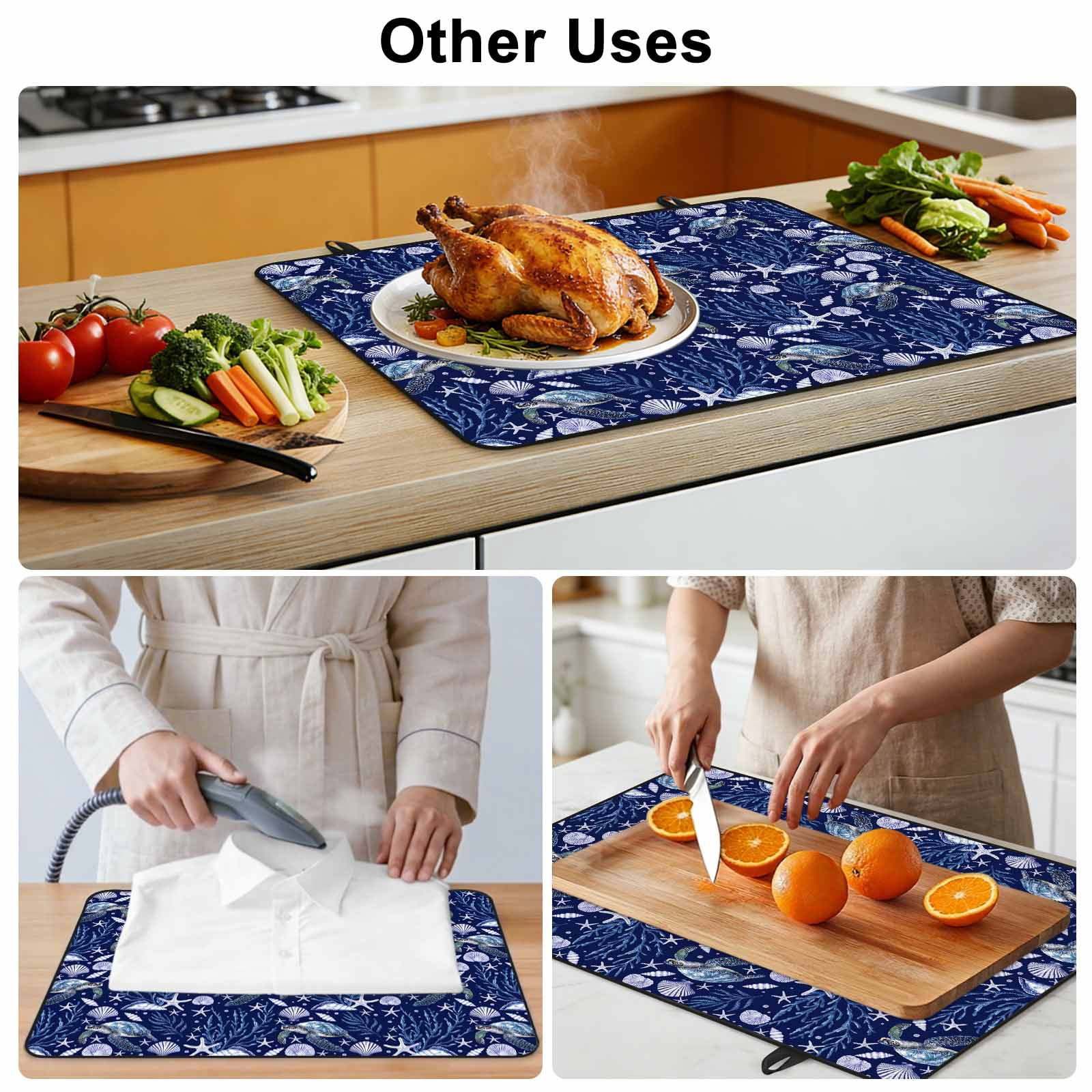 Coastal Turtle Stove Top Cover for Electric Stove, Heat-proof & Non Slip Glass Top Stove Cover Protector, Blue Ocean Starfish Retro Coral Shell Kitchen Flat Cooktop Rubber Mat 24x21 Inches