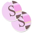 thumbnail image 1 of Letter S Initial Monogramme Rayures Roses Ensemble de 2 Porte-Gobelets sous-Verre de Voiture, 1 of 1