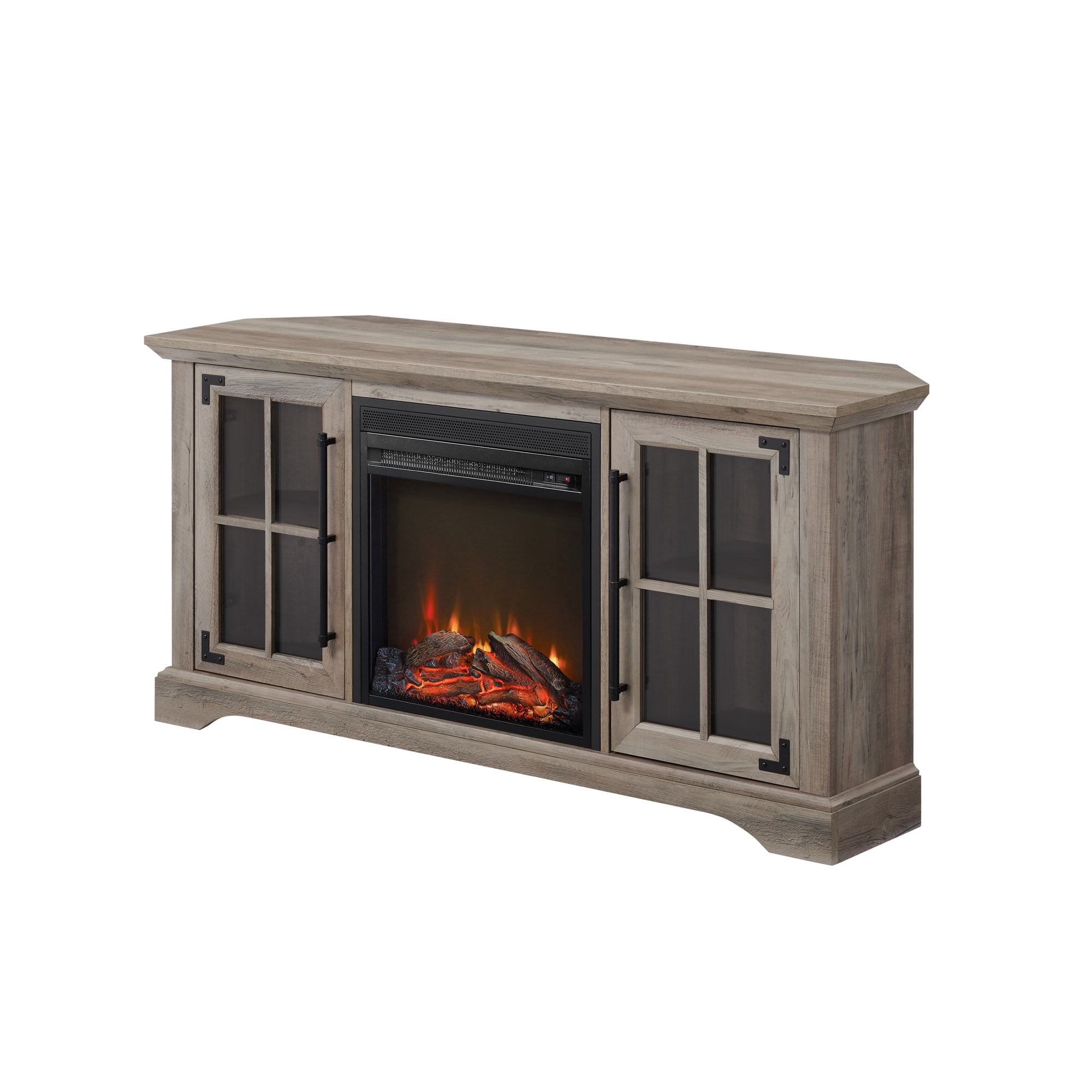 Walker Edison 54” Modern Rustic Electric Fireplace Corner TV Stand for TV’s up to 55”, Grey Wash