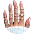 thumbnail image 1 of FUTIMELY - Juego de 19 anillos apilables para nudillos, estilo bohemio, turquesa, para mujeres y niñas, estilo vintage, apilables, con forma de estrella, luna, onda, pico, mar, diamantes de imitación,, 1 of 4