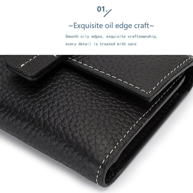 Ruiboury Leather Women Purse Rectangular Trifold Solid Color Stylish Card Holder Cash Compartment Photo Folder Wallet Notecase Red