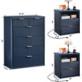 thumbnail image 2 of LEYAOYAO 3-Piece Bedroom Furniture Set, 6 Drawer Dresser and 2 Two-Drawer Nightstands with Open Shelves, Charging Station, Fluted Design, Navy Blue, 2 of 9