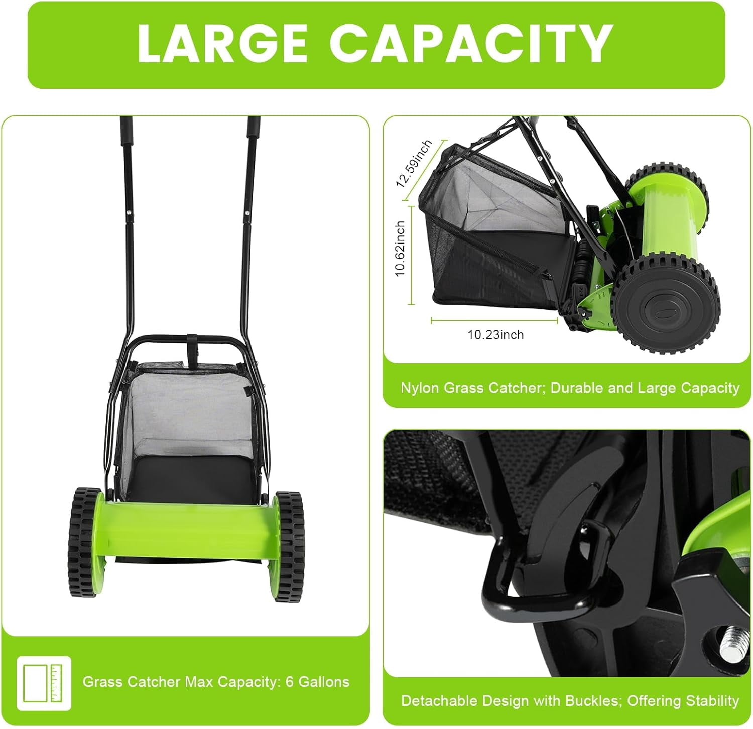 Miumaeov Push Lawn Sweeper,12inch Leaf & Grass Collector,Manual Lawn Mower with Five Blades,5-Blade Cordless Manual Reel Lawn Mower (12inch)