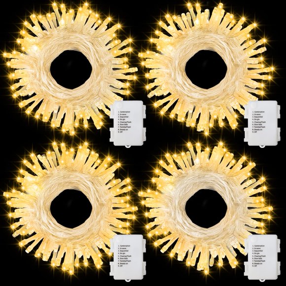 Cadena de luces navideñas con batería DealBeta 50 LED de 5 m, paquete de 4