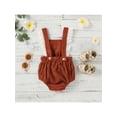 thumbnail image 3 of Xingqing Infant Baby Girls Rompers Ruffles Lace Sleeveless Solid Color Corduroy Backless Jumpsuits Wine Red 12-18 Months, 3 of 9