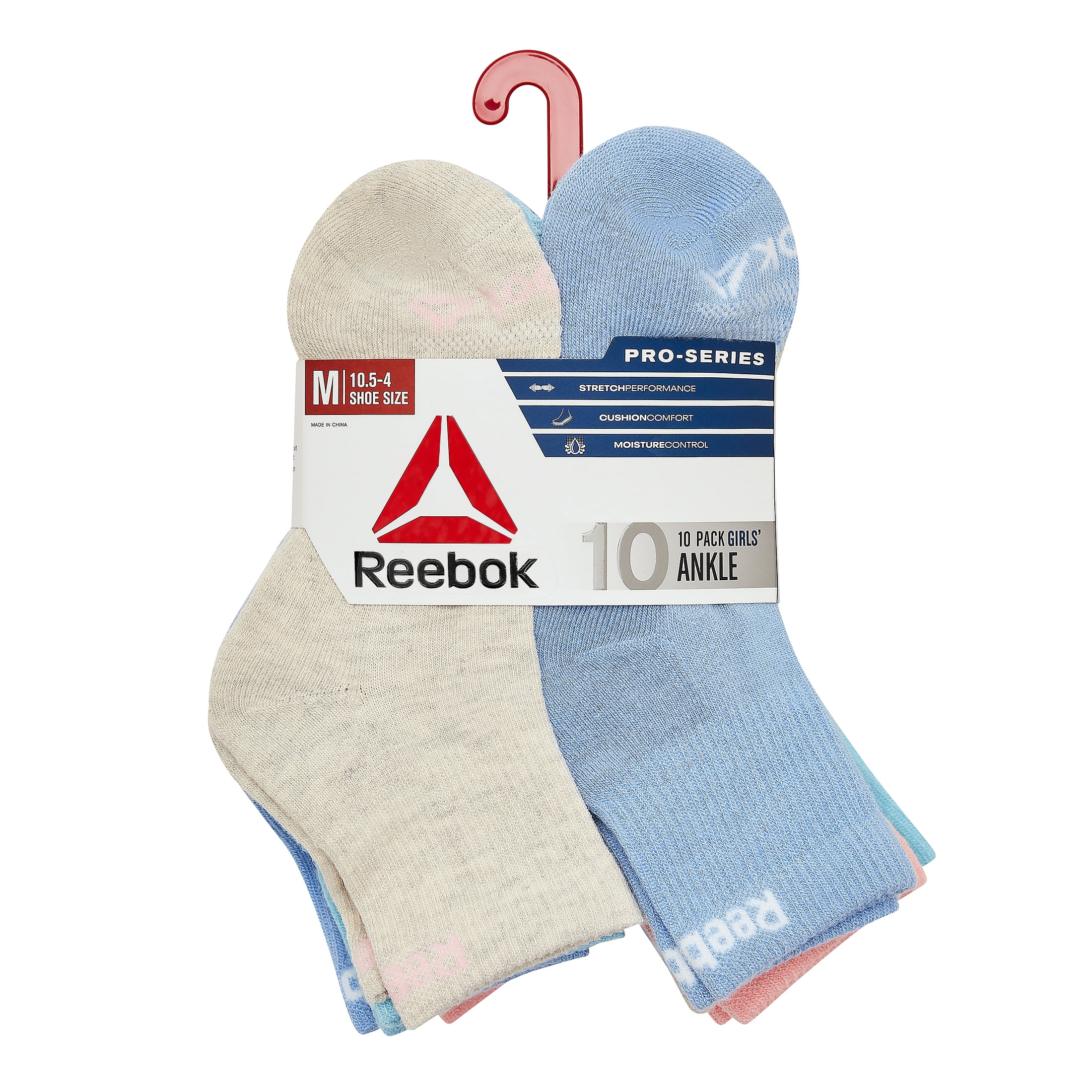 Reebok Girls Pro-Series Ankle Socks, 10-Pack