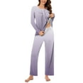 thumbnail image 3 of Jinhomg Womens Pajama Sets 2025 Trendy Gradient Print Long Sleeve Sleepwear Button Tunic Tops and Wide Leg Pants Matching Pj Lounge Set Soft Nightwear Purple S, 3 of 8