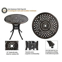 Grepatio 31" Patio Dining Table, Cast Aluminum Outdoor Bistro Table with Umbrella Hole Round Conversation Table, Antique Bronze