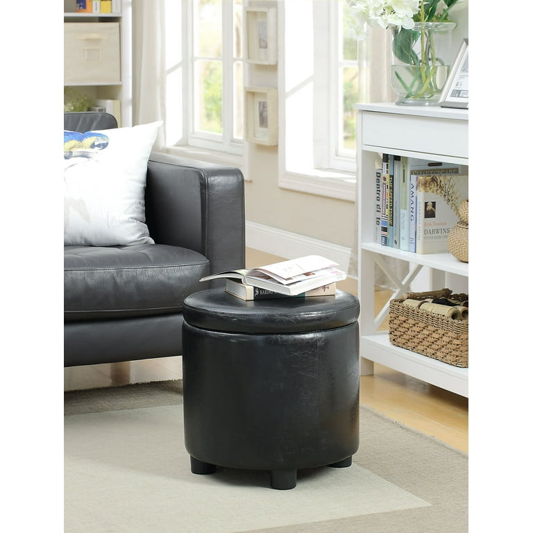 Round black leather ottoman online