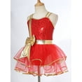 thumbnail image 5 of Zaldita Kids Girls Christmas Costume Ms.Santa Dress Sequined Ballet Tutu Dress Figure Ice Skating Red 6, 5 of 7