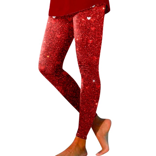 Gibobby Leggings cintura alta Leggings deportivos con estampado del día de San Valentín para mujer(Rojo, L)