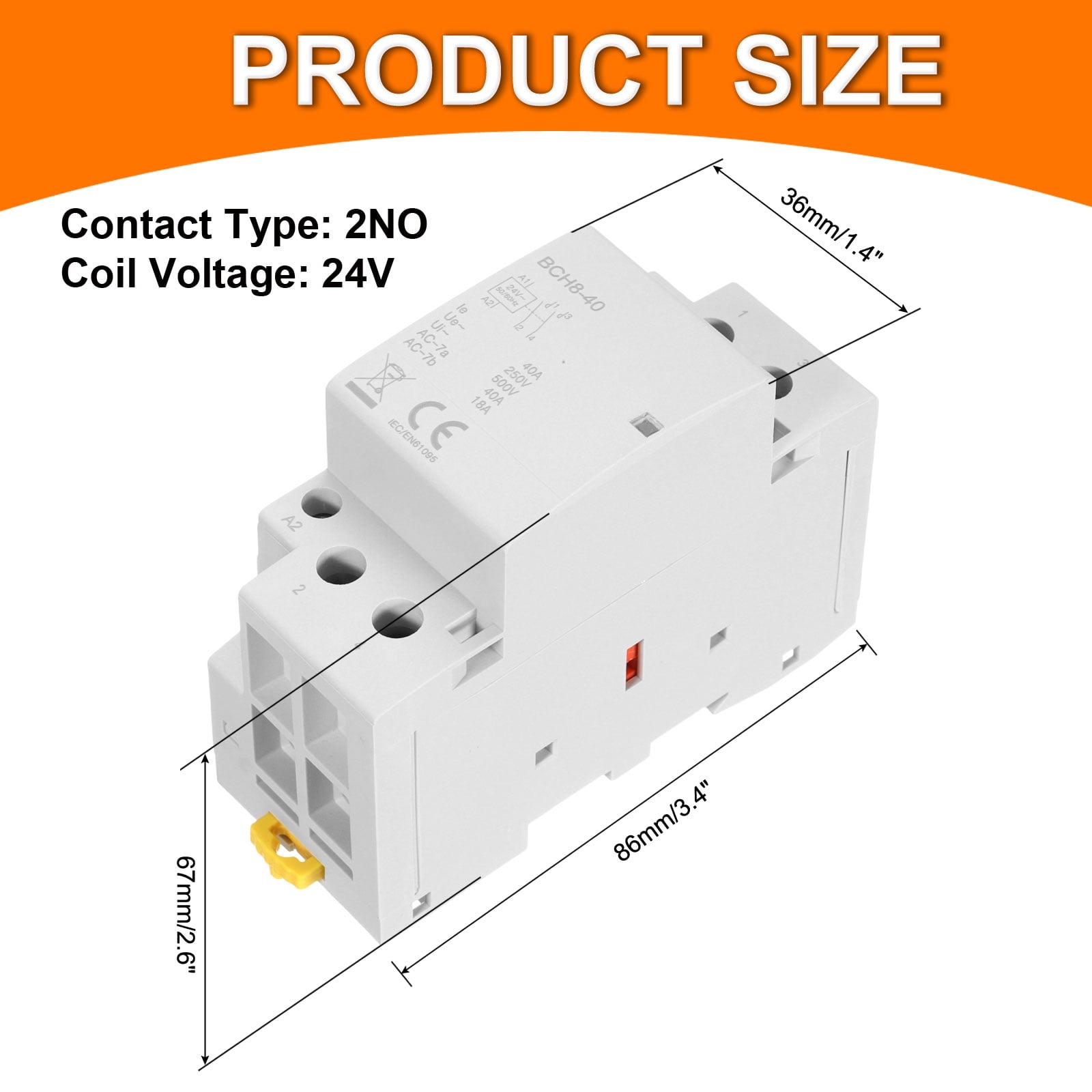 Uxcell AC Contactor 40A 2 Pole 2NO 24V Load and Lighting Circuit Control DIN Rail Mount