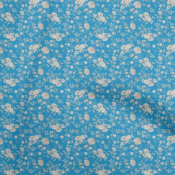 oneOone Cotton Cambric Medium Blue Fabric Baroque Fabric For Sewing Printed Craft Fabric By The Yard 56 Inch Wide
