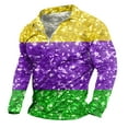 thumbnail image 5 of YM Mardi Gras T-shirt for Men Long Sleeve Quarter Zip Pullover Carnival Celebration Shirts Funny Graphic Print Collared Shirts Summer Tops for Men, 5 of 7