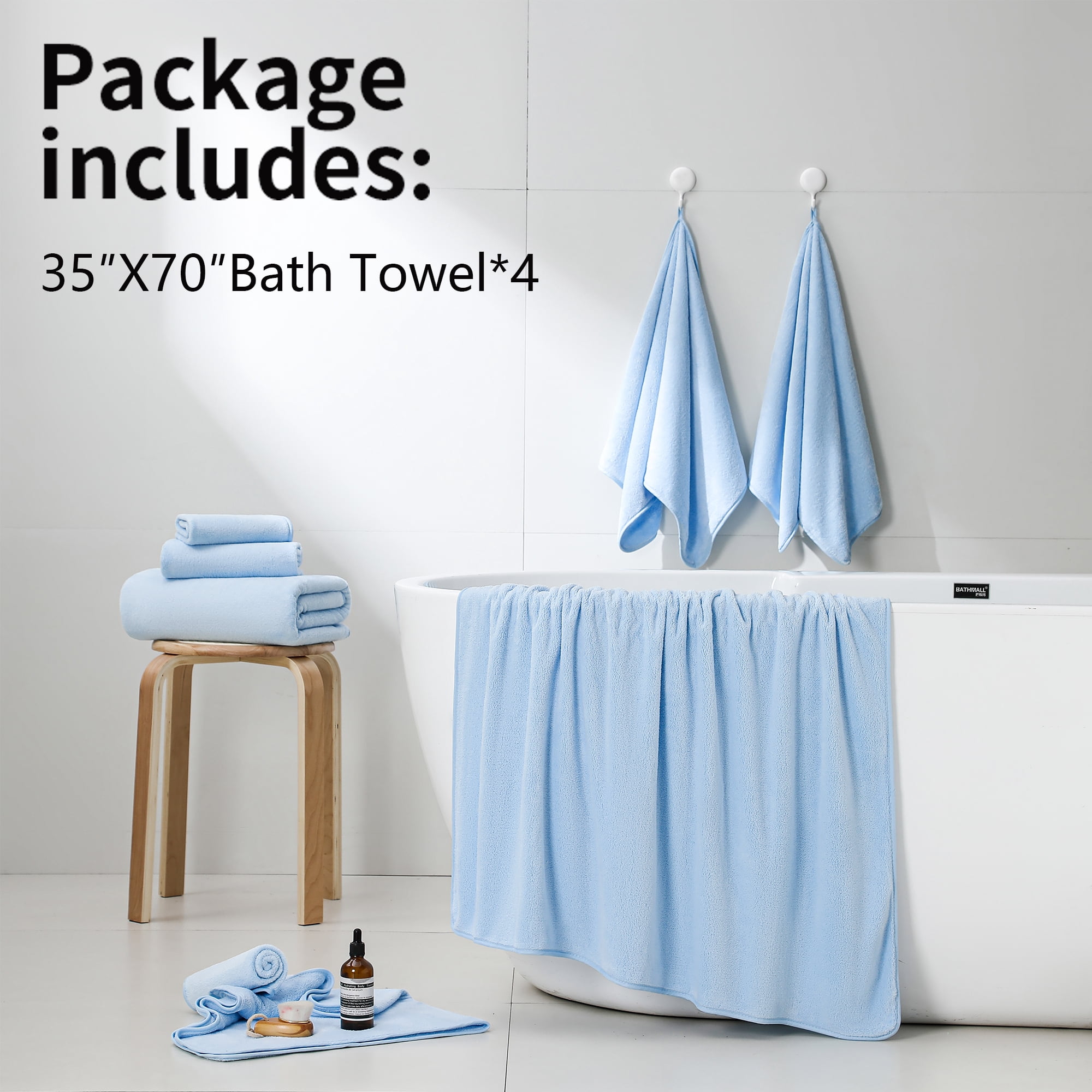 Jessy Home 4 Pack Oversized Bath Sheet Towels 700 GSM Ultra Soft Blue Bath Towel Set