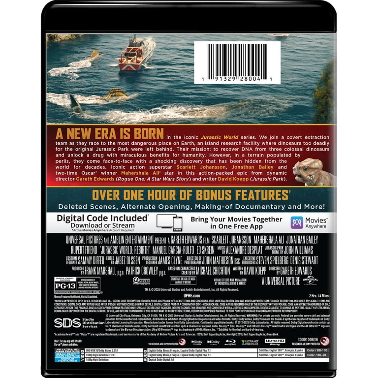 SDS, Jurassic World Rebirth, 4K Ultra HD + Blu-ray + Digital