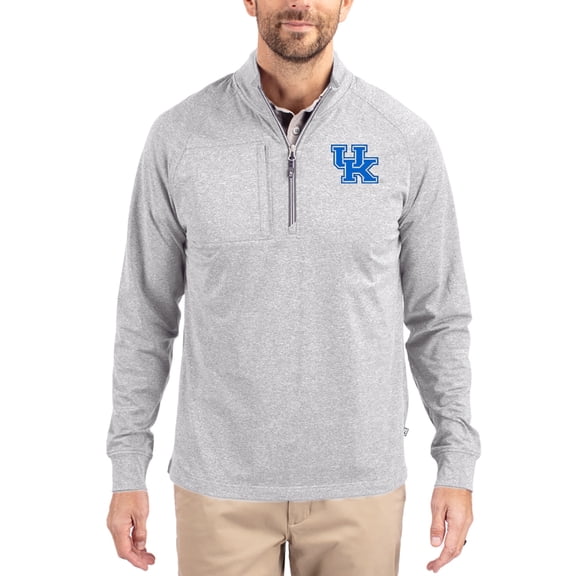 Women's-Cutter & Buck Heather Gray Kentucky Wildcats Adapt Eco Knit Stretch Recycled DryTec Raglan Quarter-Zip Pullover