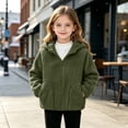 thumbnail image 3 of Atogsazn Kids Girls Fleece Full Zip Jacket Children Sherpa Long Sleeve Hooded Coat Winter Warm Tops Army Green 4-5 Years Fashion, 3 of 7