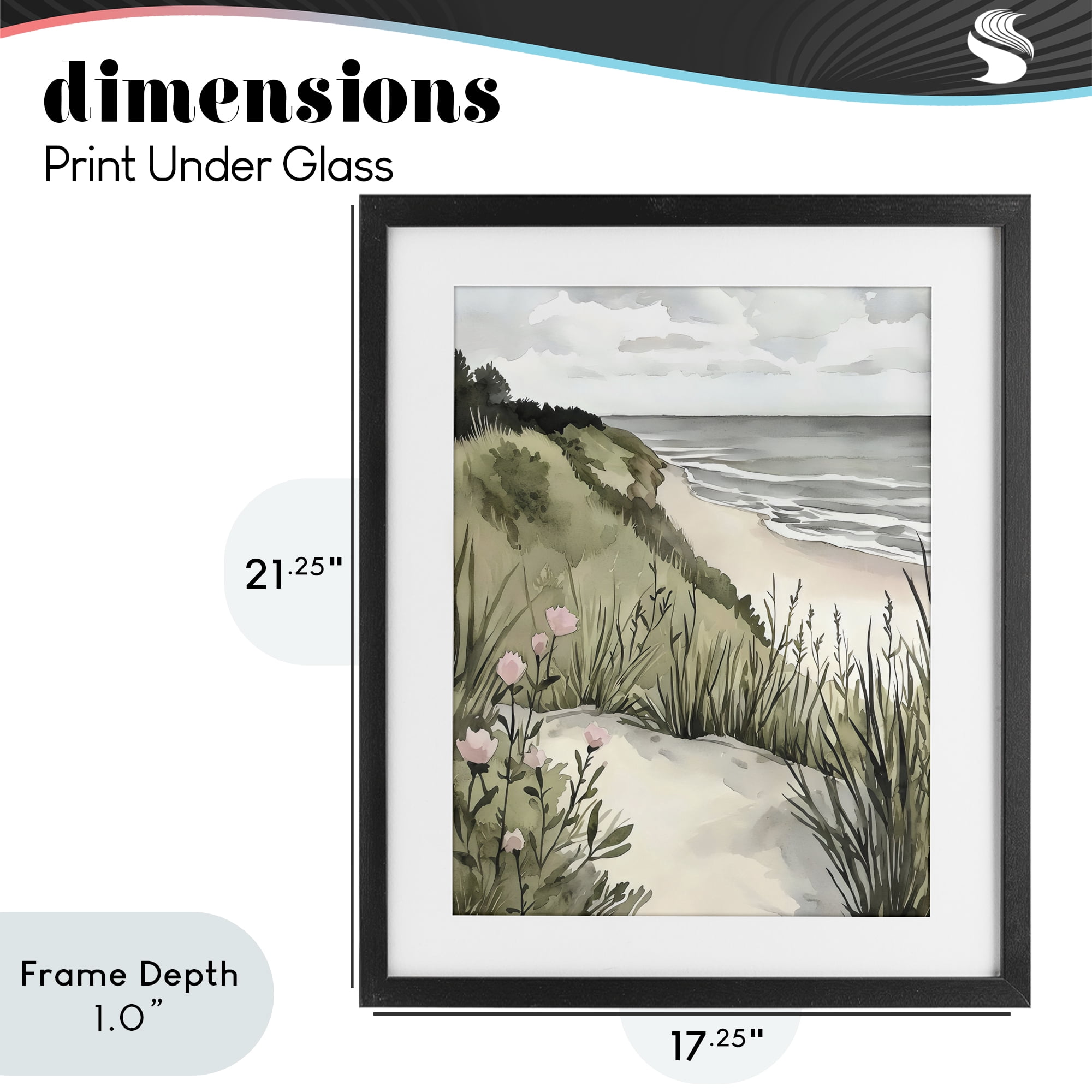 Stupell Industries Coastal Calm on Sandy Dunes Black Framed Print Under Glass, design by Riley B