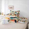 thumbnail image 4 of Geometric Plaid Bedding Set Queen Size, Round Grid Colorful Comforter Set, Simple Modern Print Kids Girls (Comforter+Fitted+Flat Sheet+2 Pillowcases+2 Throw Pillow Covers) 7 Pieces Bed Set, 4 of 5