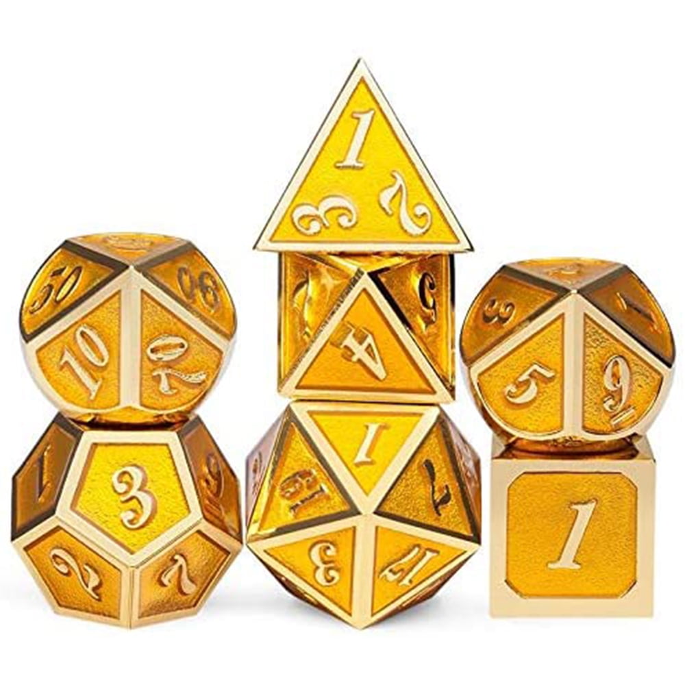 DNDND Hollow Metal Dice Set 7 PCS Red Hollow Dice with Grogeous Gift Case for DND Dungeons and Dragon Tabletop Game Rainbow with White Number 