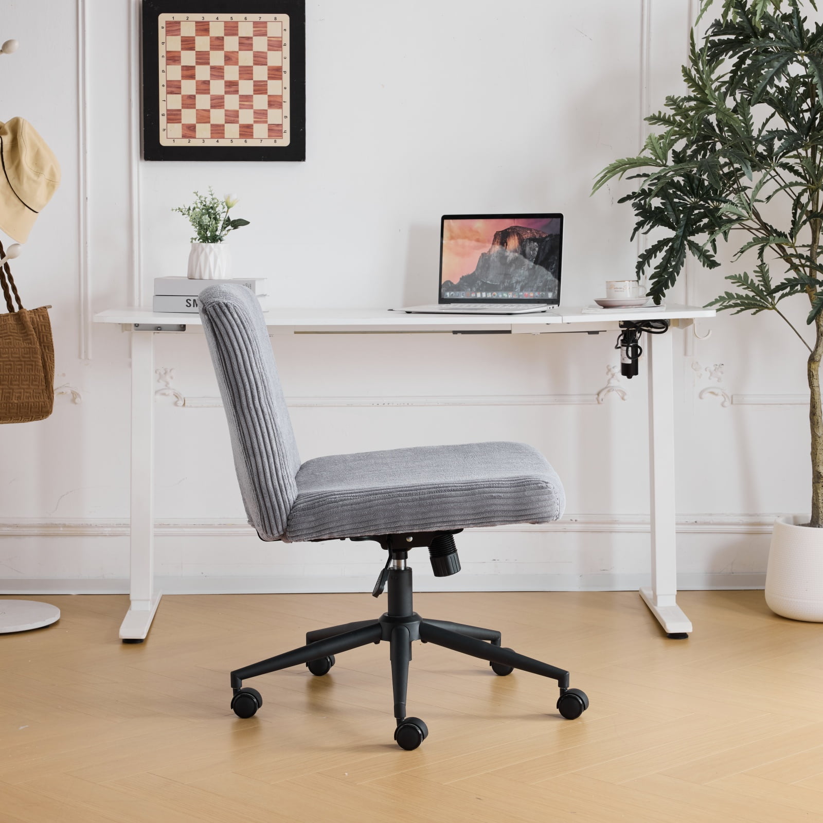 Ktaxon Oversized Armless Office Chair Swivel Study Chair Adjustable Desk Chair with Criss Cross Legs for Conference and Home Gray