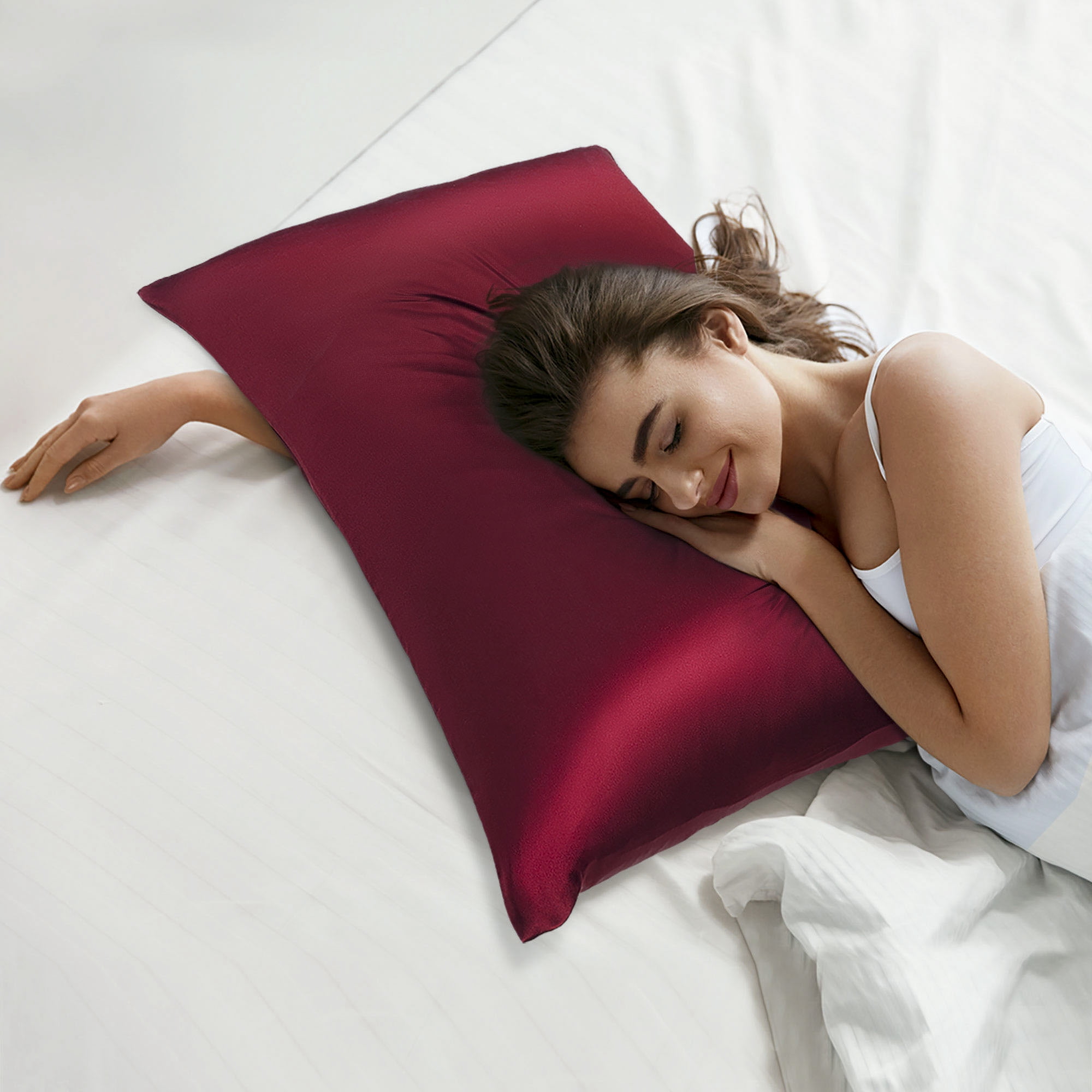 Unique Bargains 19 Momme Silk Pillowcase with Zipper 1 Pc Burgundy 20" x 30"