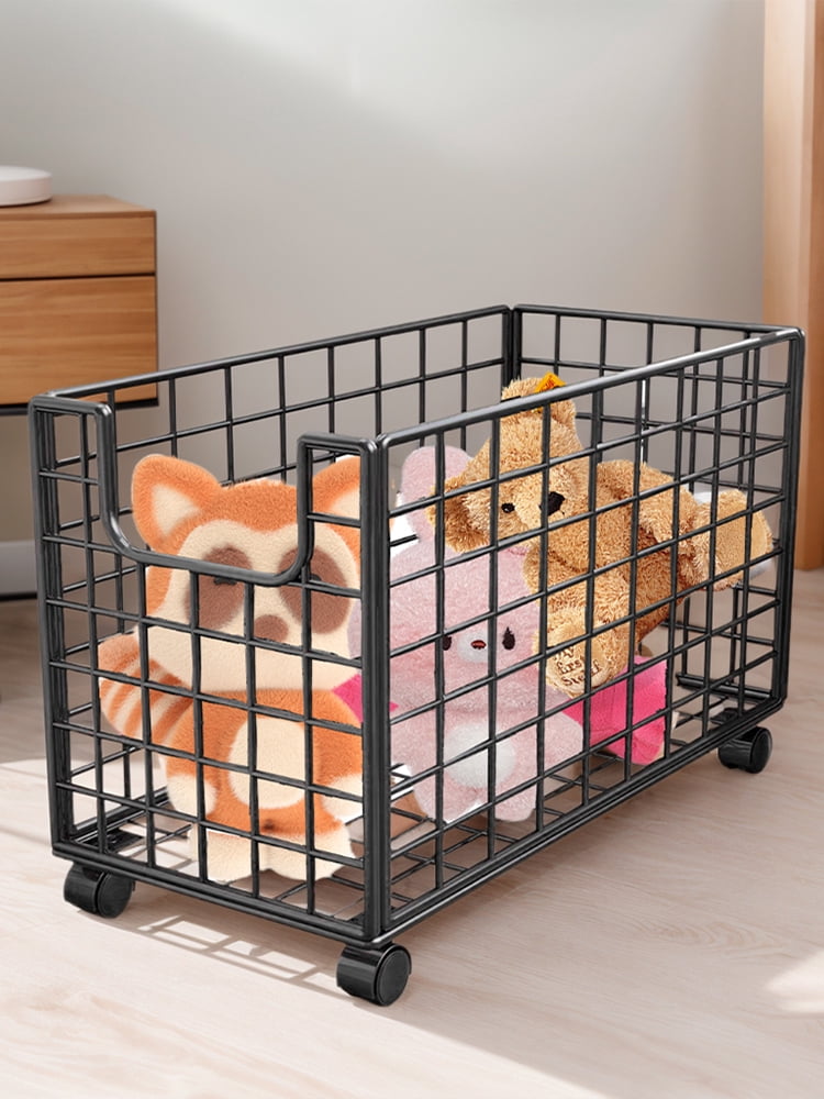 Qiyester Plush Toy Storage Basket, Large Capacity Metal Wheeled Plush Toy Storage Rack/Clothes Storage Box, Suitable for Bedroom