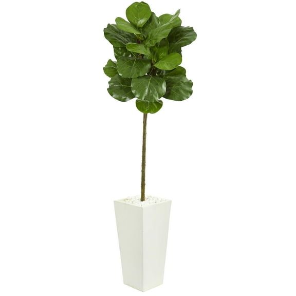 Nearly Natural 5.5' Fiddle Leaf Artificial Tree in White Tower Planter, Green