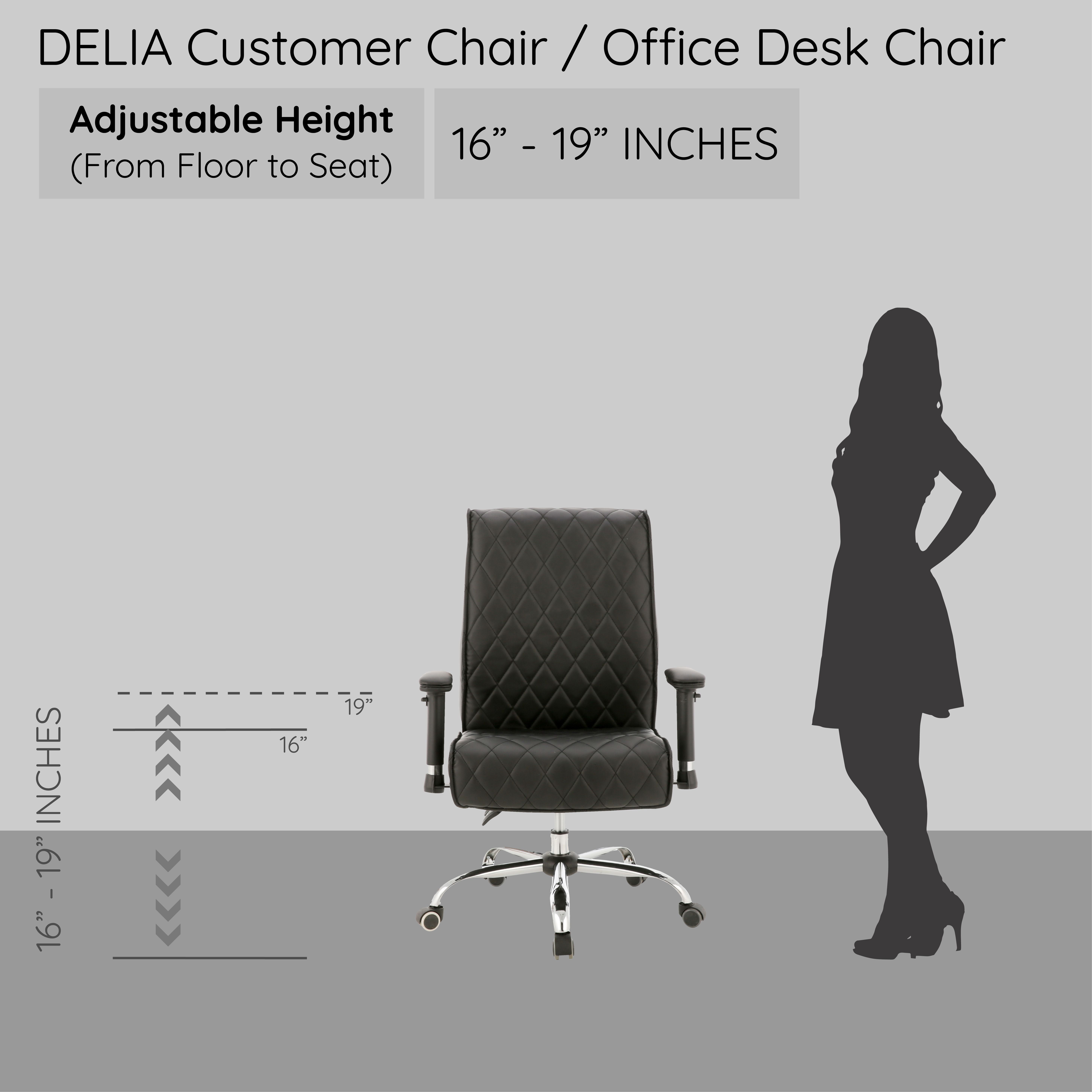 DELIA Stylish Comfortable Office Desk Chair, Customer Rolling Seat, Diamond Stitched, Adjustable Height Perfect for Office, Conference Room, Reception, Waiting Area, Storm Grey