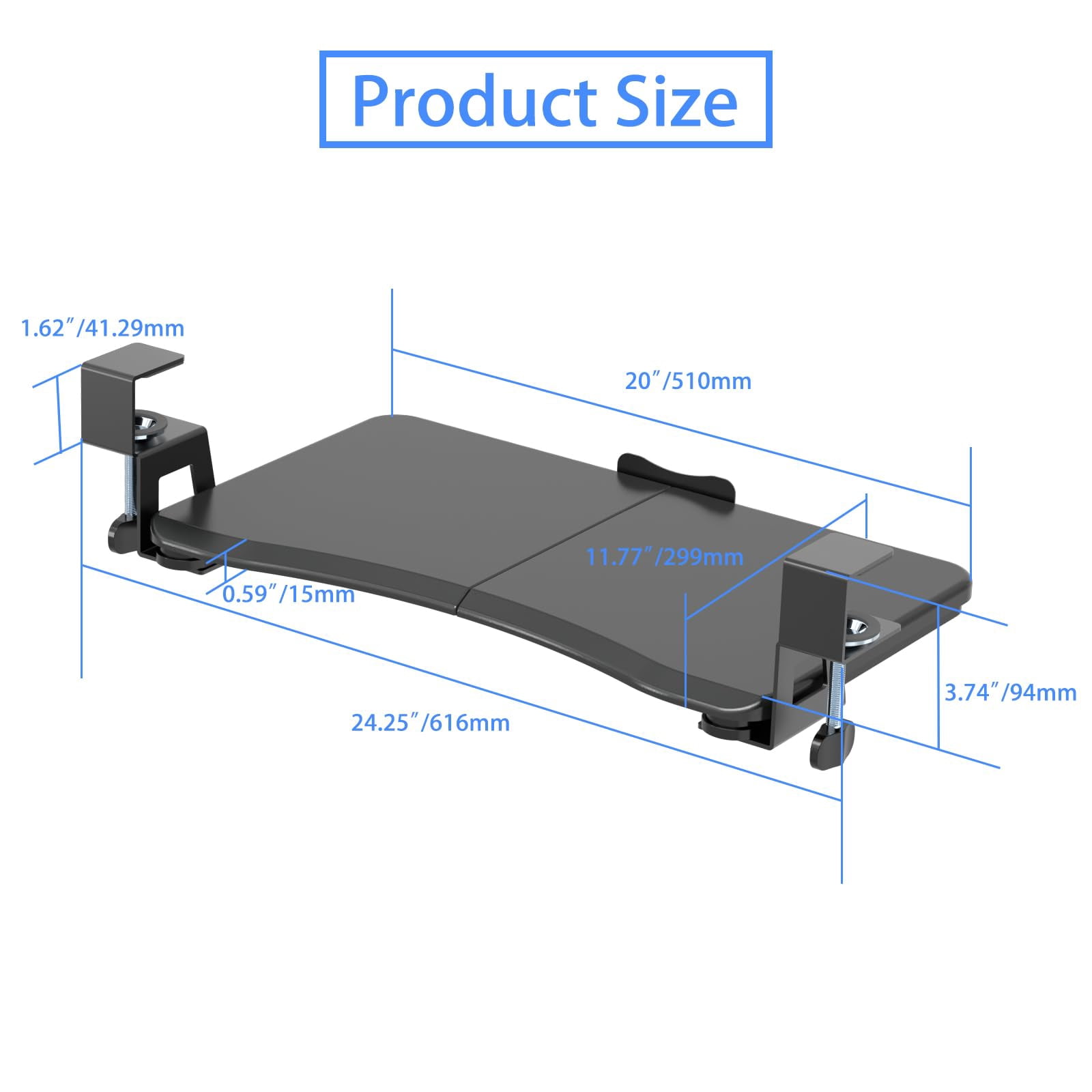 Small Tray Under Desk Pull Out With C Clamp Mount  Computer & Mouse 20 (24.2 Including Clamps) X 11.8 Inch Slide-out Platform Drawer For Typing Black Dsf1s