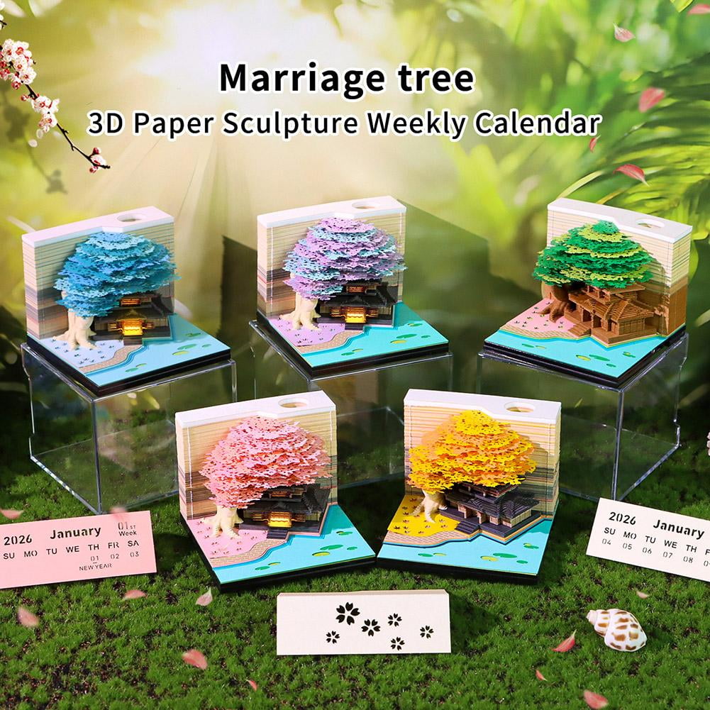 3D Desk Calendar 2026,Tear-Away 3D Paper Art Notepad w LED Lights,Creative 3D Memo Artsy Pad Calendar, DIY Paper Carving Gift