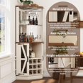 thumbnail image 5 of Farmhouse Corner Bar Cabinet, Modern Freestanding Wood Cabinet with Storage and Wine Holder, Tall Display Bar Cabinet with LED Lights and Mirror, White, 5 of 7