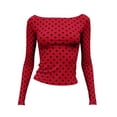 thumbnail image 4 of Bibifish Womens Tshirts Polka Dot Print Color Block Pattern Slim Fit Soft Stretch Slim Fit Long Sleeve Spring Daily Commute Trendy Outfits, 4 of 5