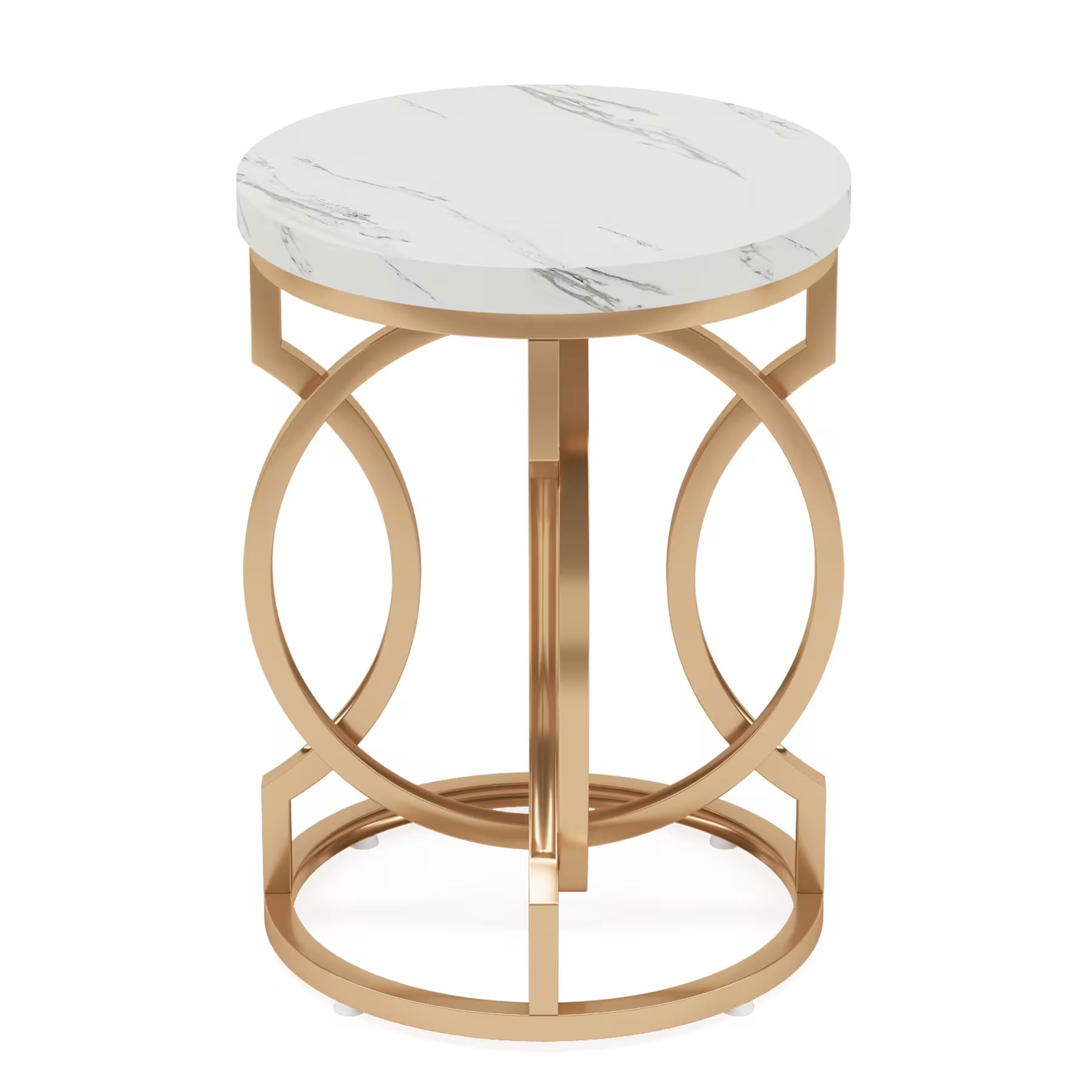 MAYEERTY Round End Table, Modern Bedside Table with Faux Marble Top and Metal Frame, for Living Room, Bedroom, Small Spaces