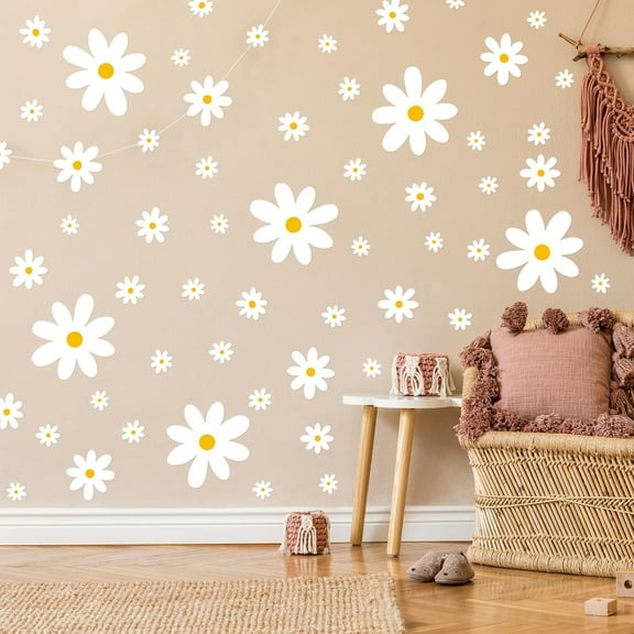 Lsupdaol 170-Piece Daisy Wall Decals - White Flower Wall Stickers, Peel & Stick Floral Wall Decor for Kids, Girls Nursery, Playroom, Bedroom & Living Room