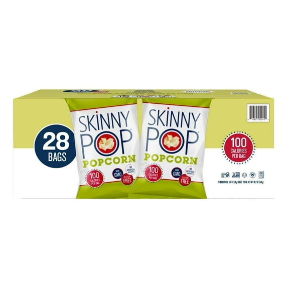 SkinnyPop Original Popcorn Snack Bags 0.65 oz (Pack of 28) – Pure, Salty Crunch