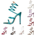 thumbnail image 5 of Women's Stilettos High Heels Vintage 70s Spiral Strap Sandals Square Open Toe Solid Color Sexy Summer Dress Shoes White Size 6.5, 5 of 5