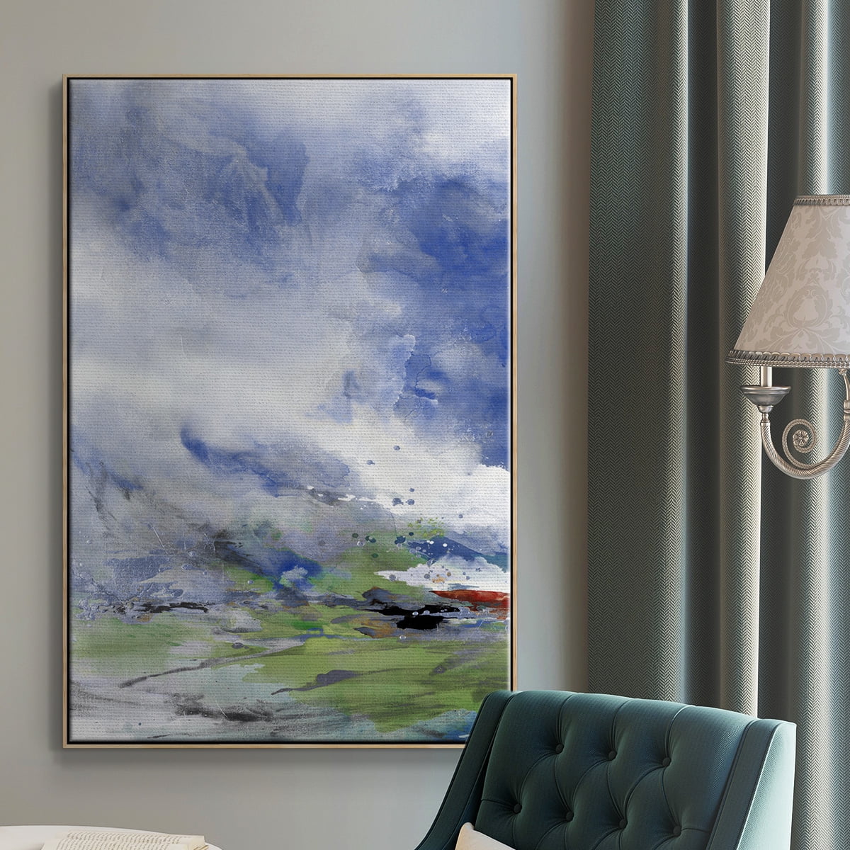 Spring Air I Framed Premium Gallery Wrapped Canvas - Ready to Hang - 27 x 41 - Natural Wood Floating Frame