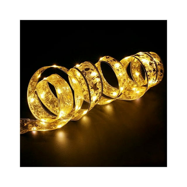 Christmas Tree Ribbon Light String Party Weddings Decoration Strip Atmospheres Ornament DIY Gift Packing Decorative Supply for Dormitory Office Warm Light