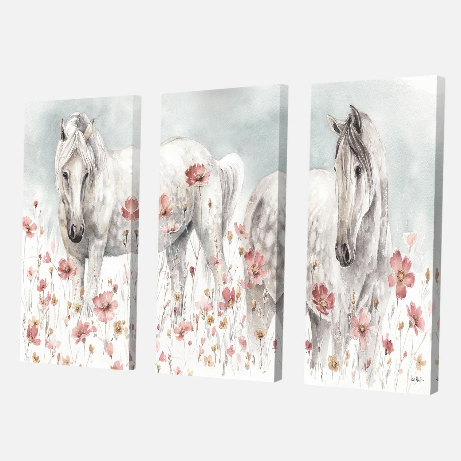 Designart aquarelles chevaux sauvages roses Art mural sur toile
