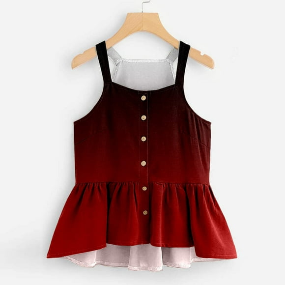 VEKDONE 2025 Clearance Camisole for Women Casual Vintage Ombre Tie Dye Sleeveless Shirts Summer Ruffle Hem Button Down Crewneck Cami Tops