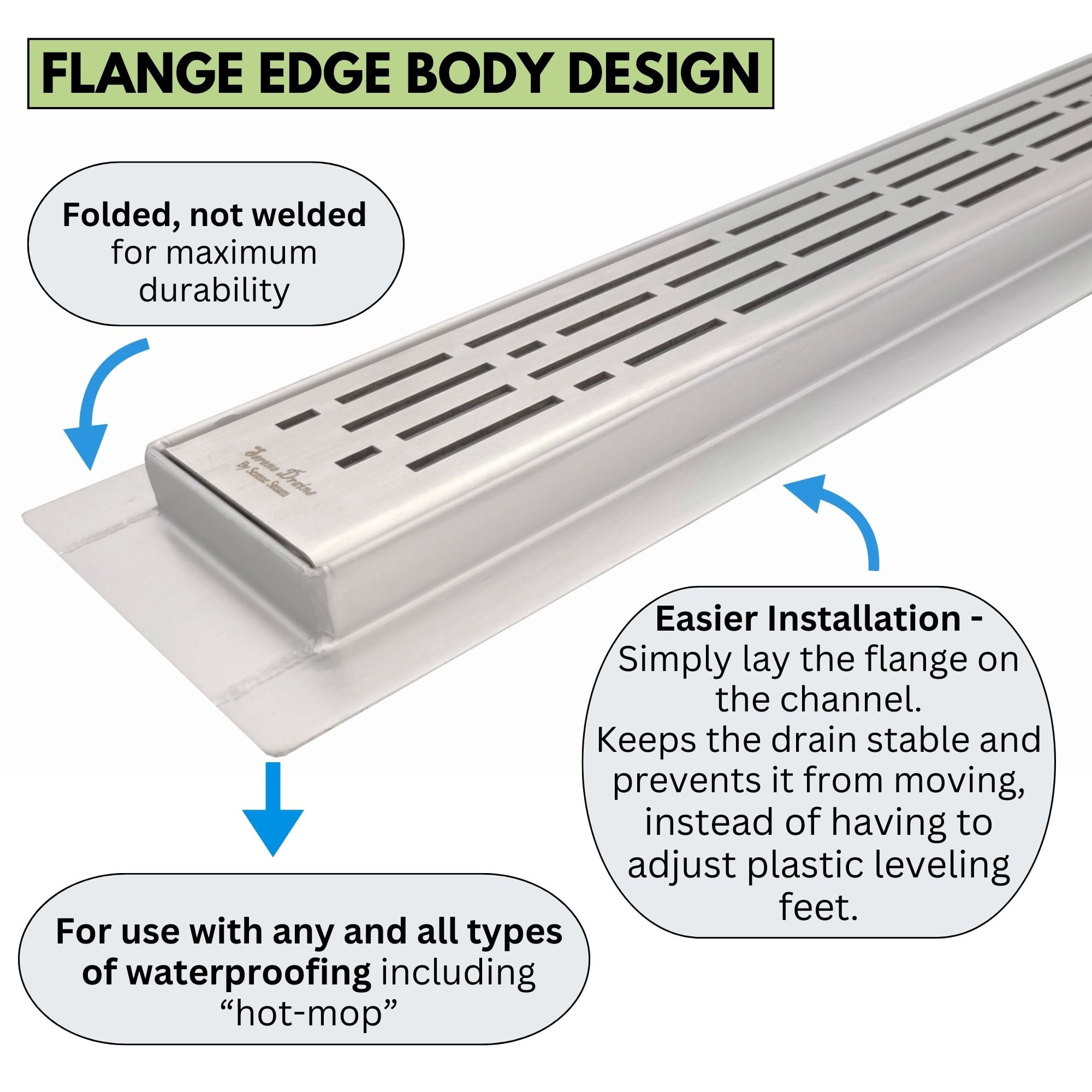 SereneDrains 304 Stainless Steel Brushed Nickel Linear Shower Drain Kit Broken Lane Linear Shower Drains for Tile Floor Long Hair Catcher Strainer Grate Cover Bathroom