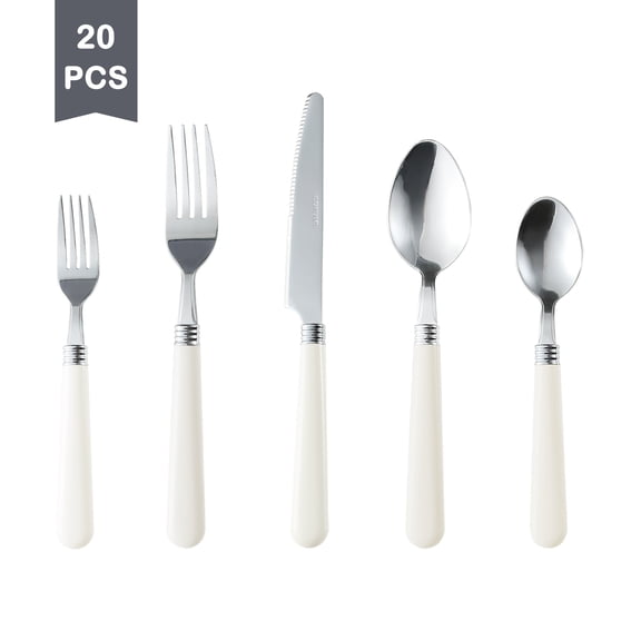 Carote 20-Piece Stainless Steel Flatware Set for 4, Silverware Set with White Handle, Durable Cutlery Set for Home, Kitchen & Restaurant, Mirror Polished Spoon and Fork Set, Dishwasher Safe